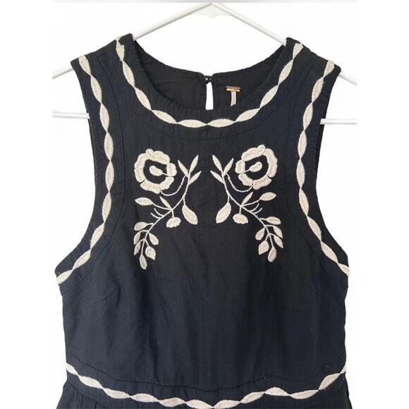 Free People Black Embroidered Birds Of A Feather Dress Women’s Size 4 Boho Short - Picture 6 of 10